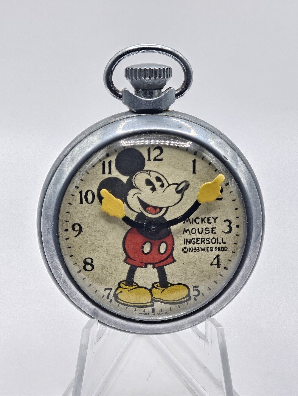 Rare Al Horen Mickey Mouse Pocket Watch British Smiths Ingersoll Movement Runs